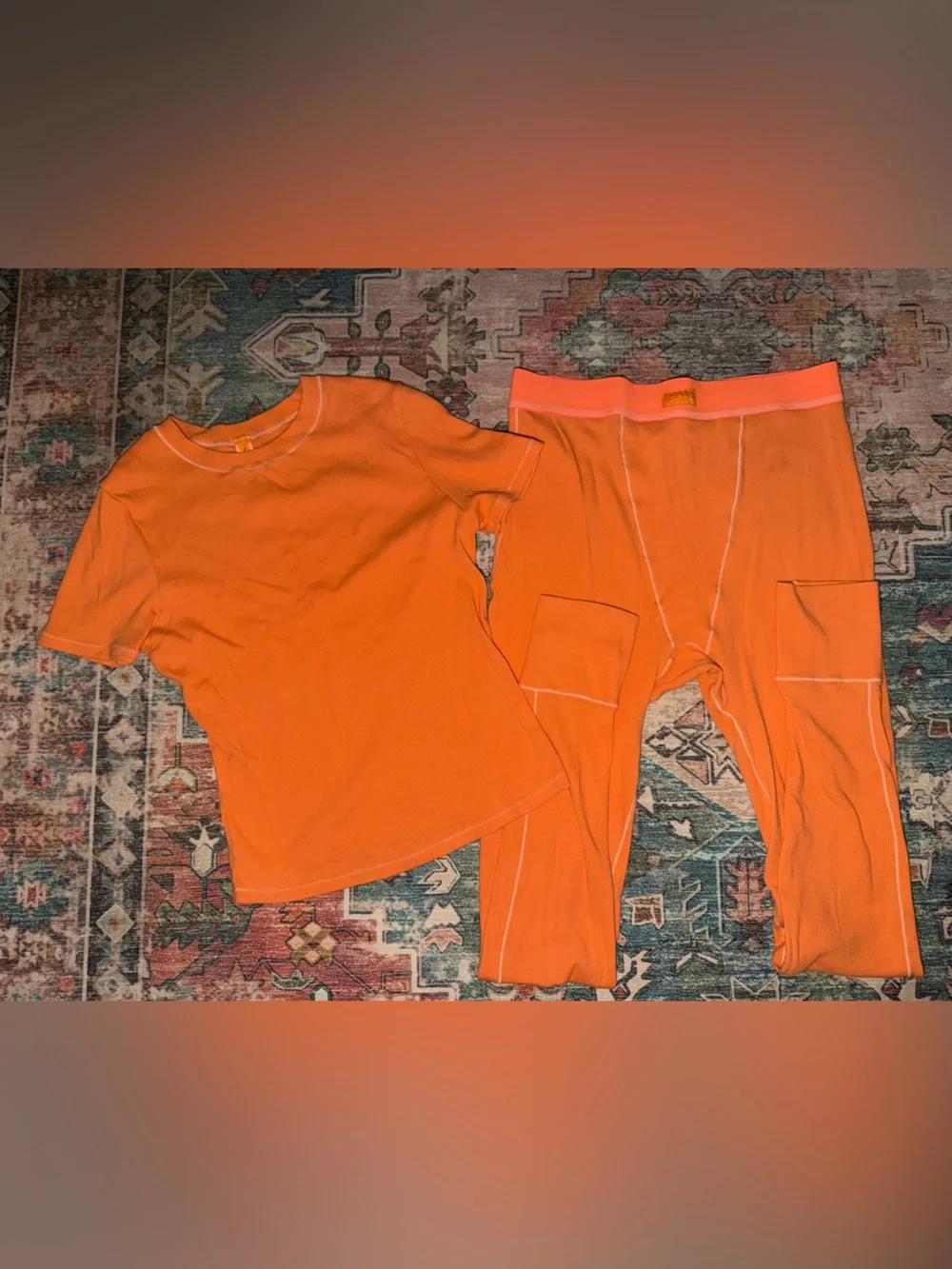 SKIMS Orange Two-Piece Pajama Set